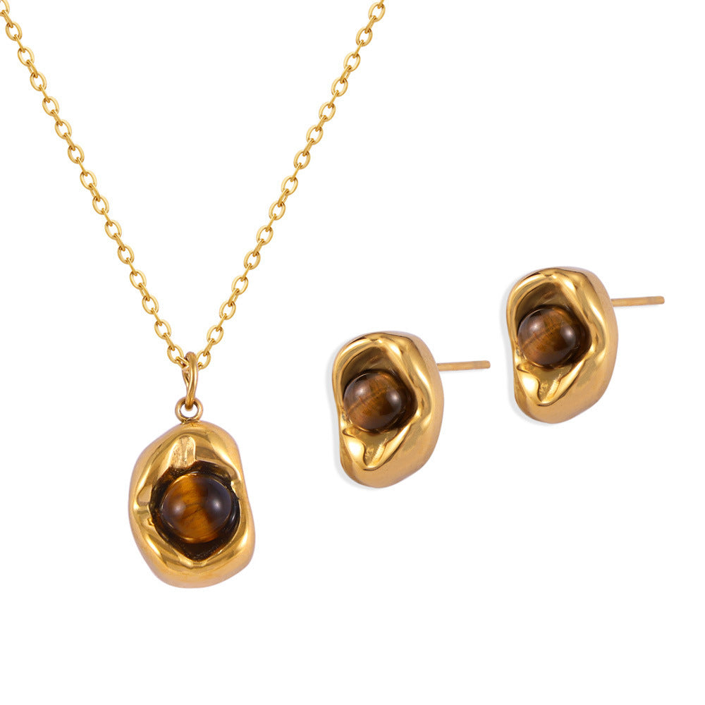Irregularly Inlaid Natural Tiger Eye Stone Necklace