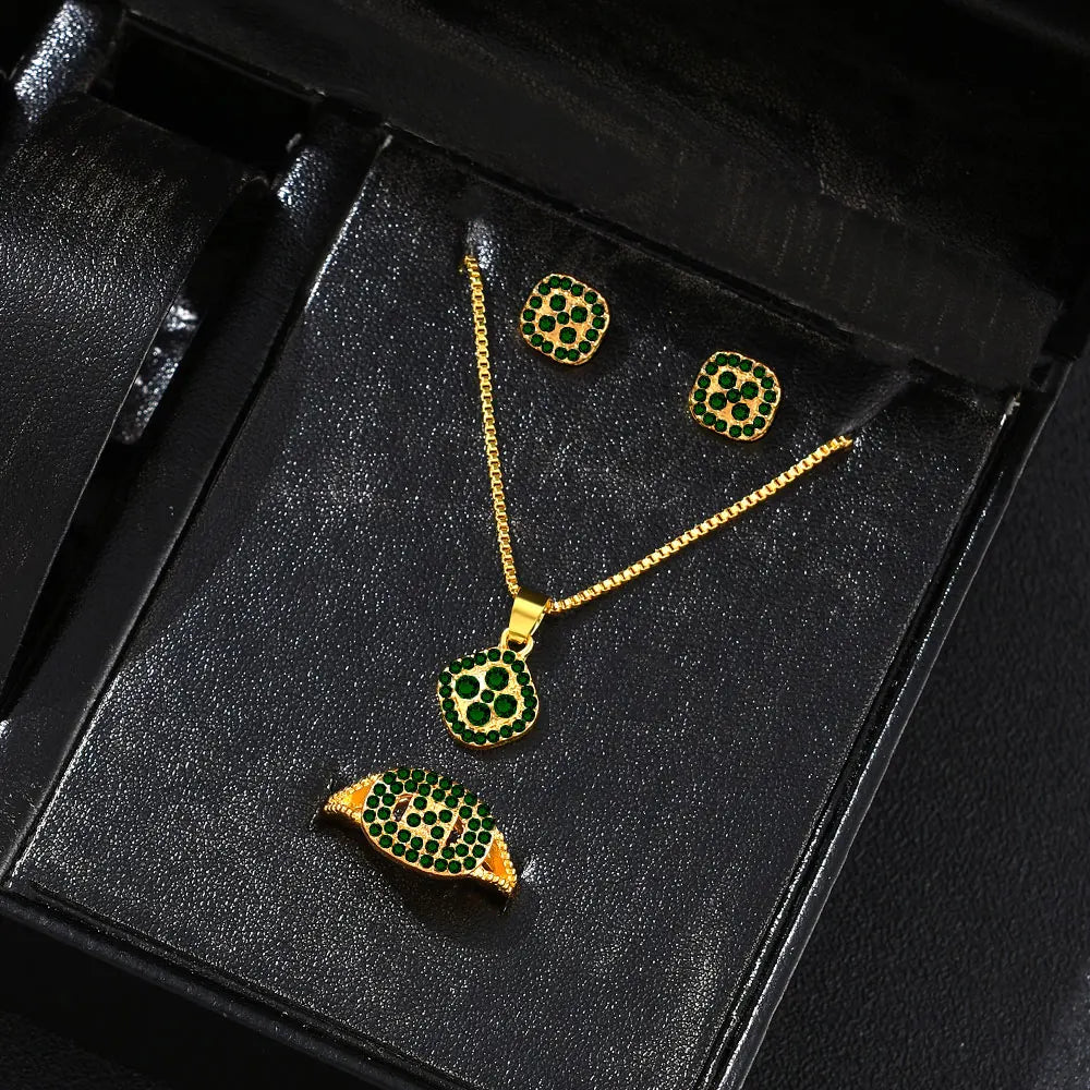 1PC Luxury Cube Jewelry Set, Women's Elegant Necklace, Earrings & Ring Set, Perfect Gift for Valentine's Day, Christmas Gift, Bi