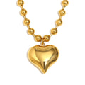 Stainless Steel 18K Gold-Plated Sweet Round Bead Heart Necklace