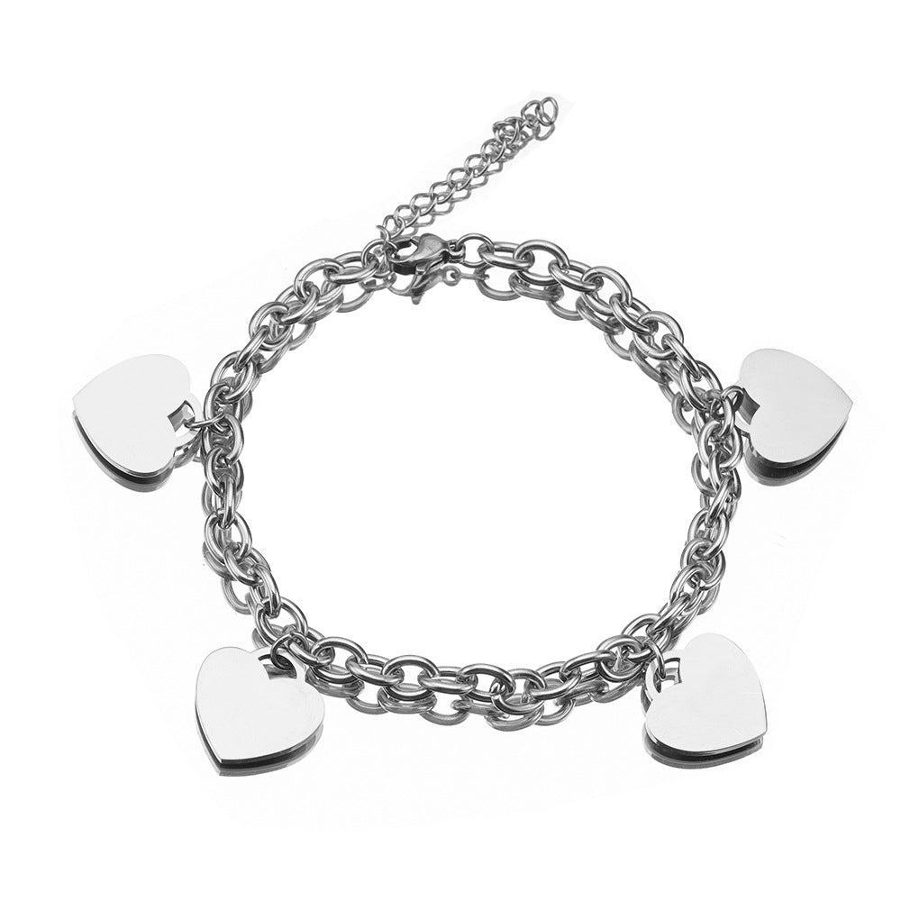 Simple 18k Gold Stainless Steel Golden Heart Engraved Bracelet