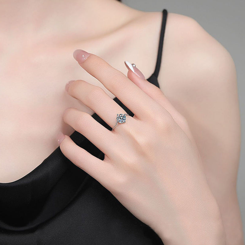 S925 Sterling Silver Mermaid Moissanite Ring For Women, Unique Design, Light Luxury Adjustable Chain Ring, Trending Fashion Jewelry