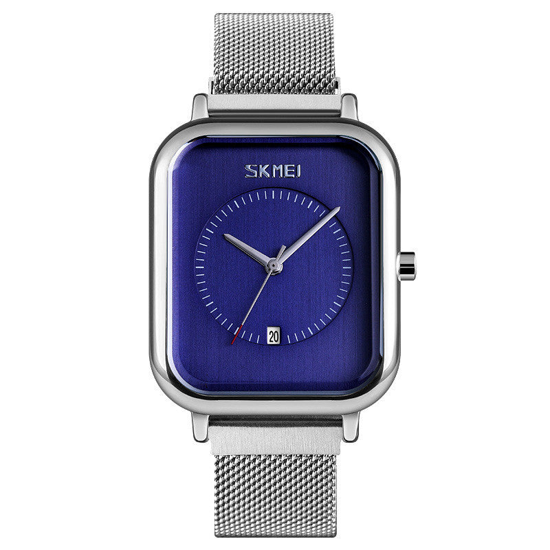 Fashionable Mens Square Business Quartz Student Mens Mesh-Strap Waterproof Calendar Watch