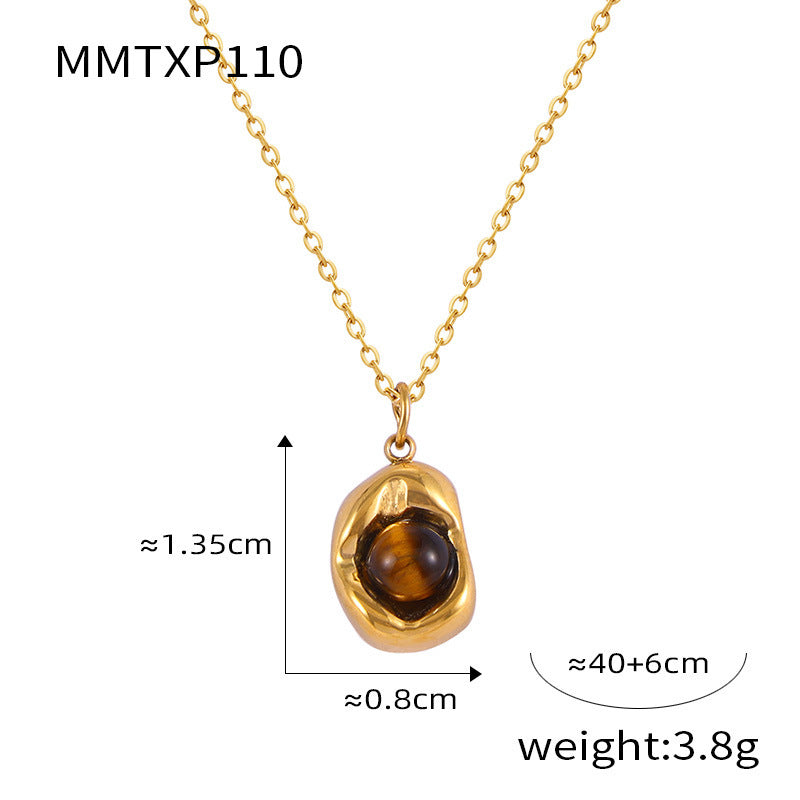 Irregularly Inlaid Natural Tiger Eye Stone Necklace