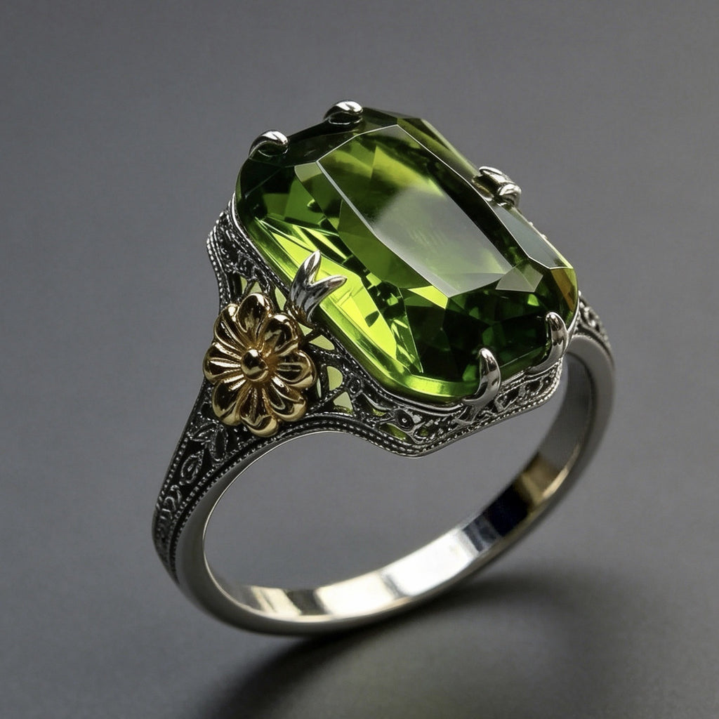 Women Green Topaz Sunflower Ring