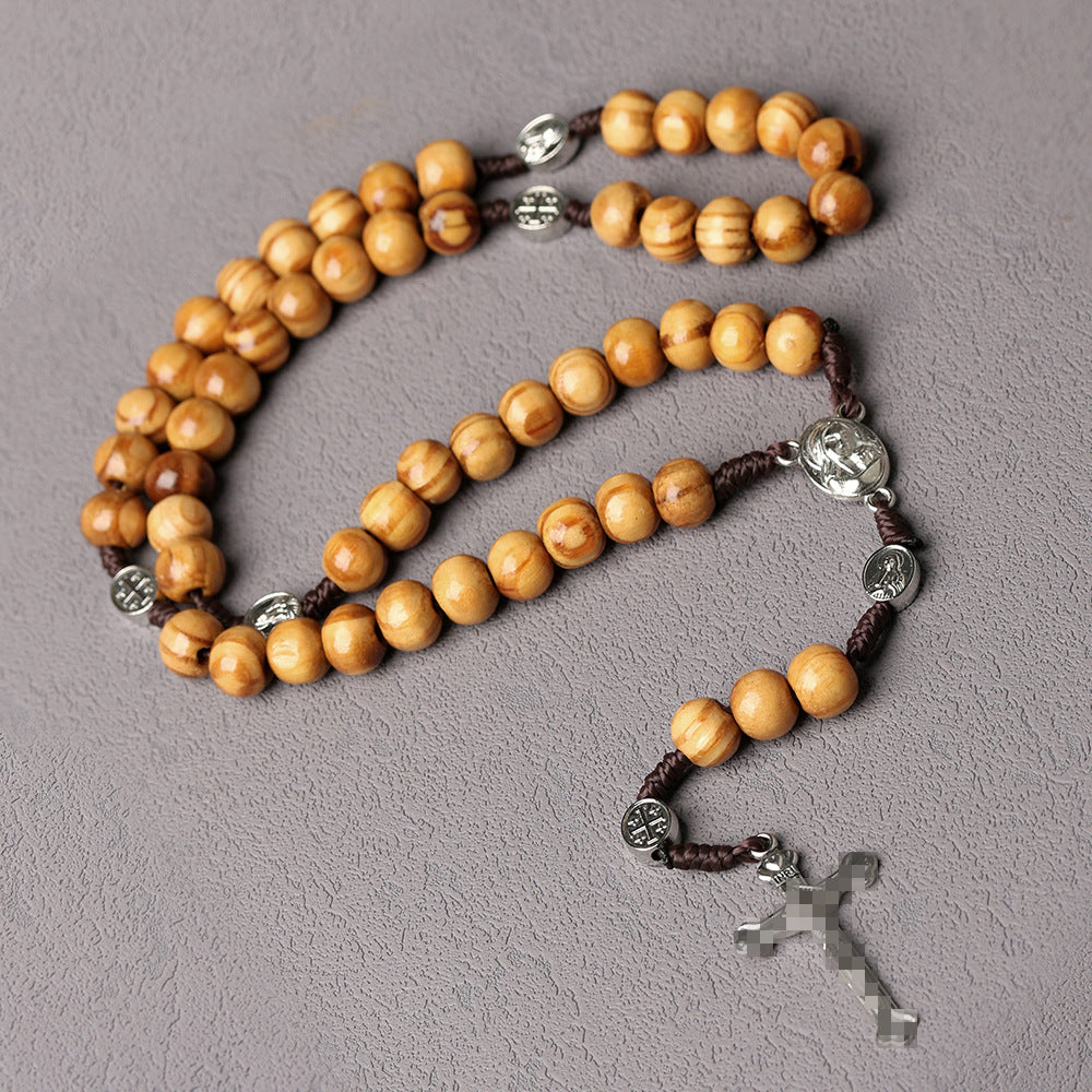Natural Wood Beads Handmade Cross Pendant