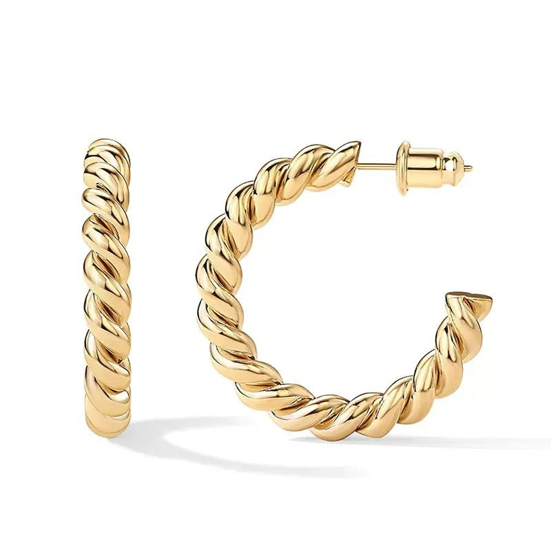 Titanium Steel Twisted Rope C-Shaped Earrings For Women