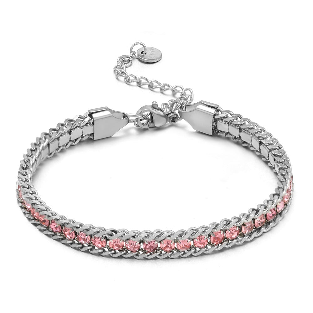 Single-sided Zircon-studded Chain Pearl Bracelet