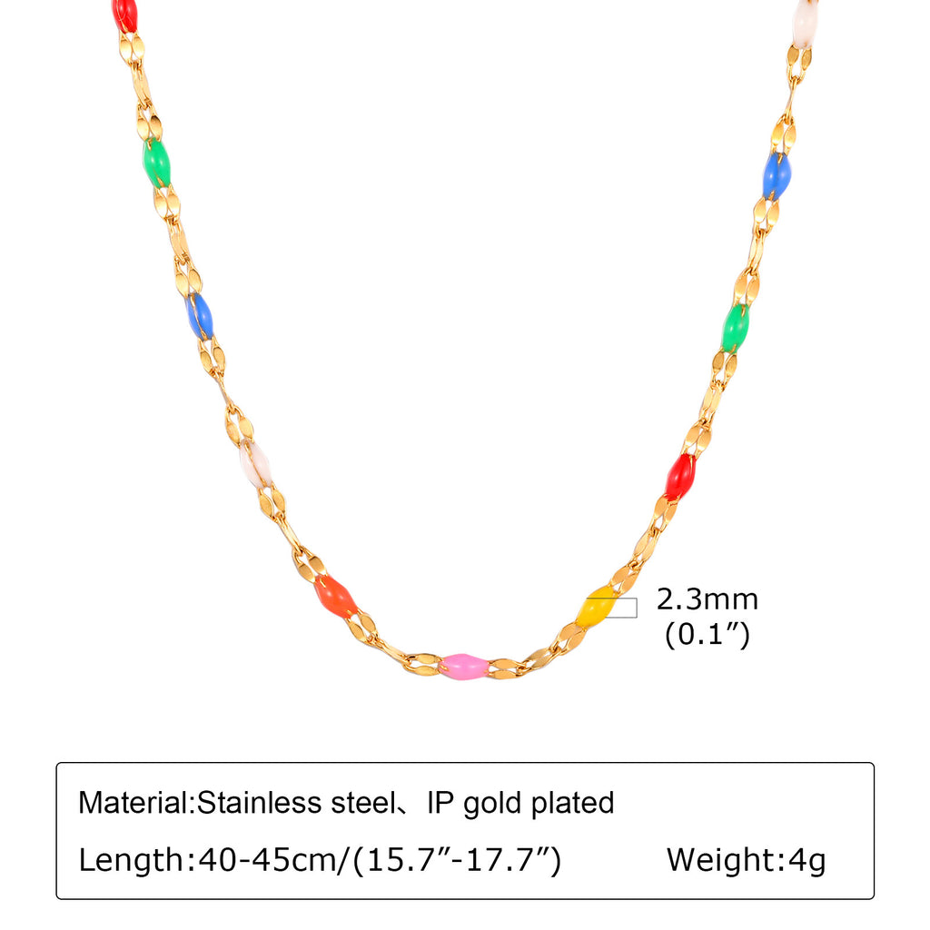 Stainless Steel Colored Bead Lip Chain Necklace Gold Color