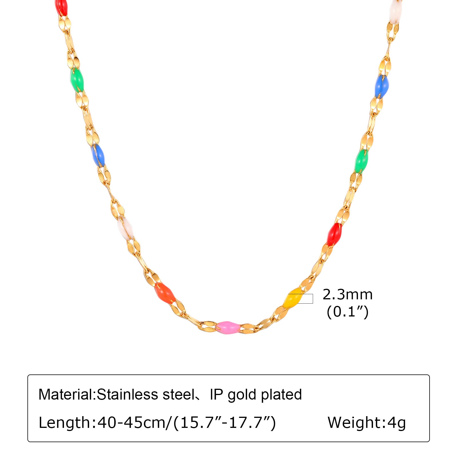 Stainless Steel Colored Bead Lip Chain Necklace Gold Color