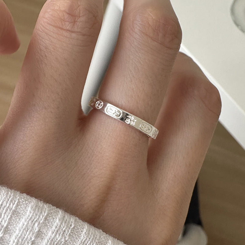 999 Sterling Silver Lucky Ring For Women, New Chinese Style, Fortune Blessing, Good Luck, Adjustable Opening Ring