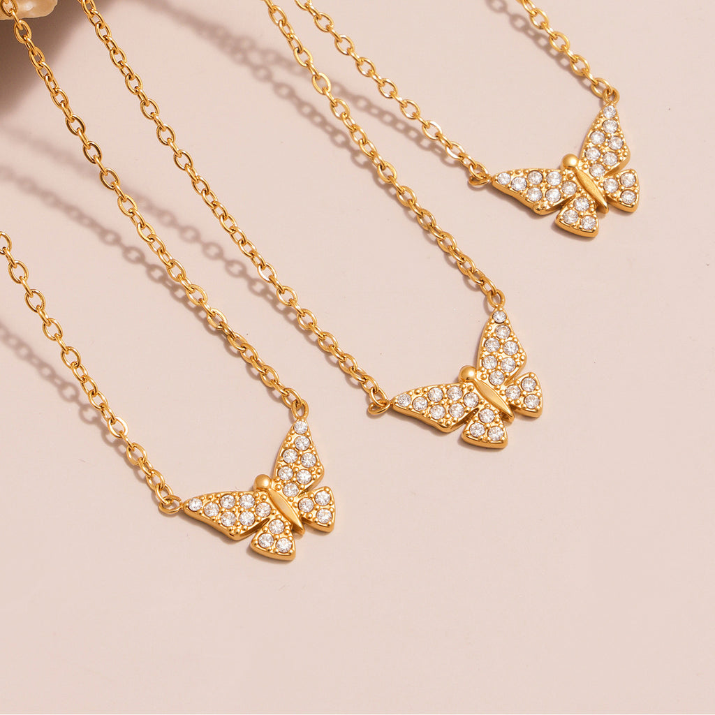 Full-diamond Butterfly Clavicle Necklace And Bracelet