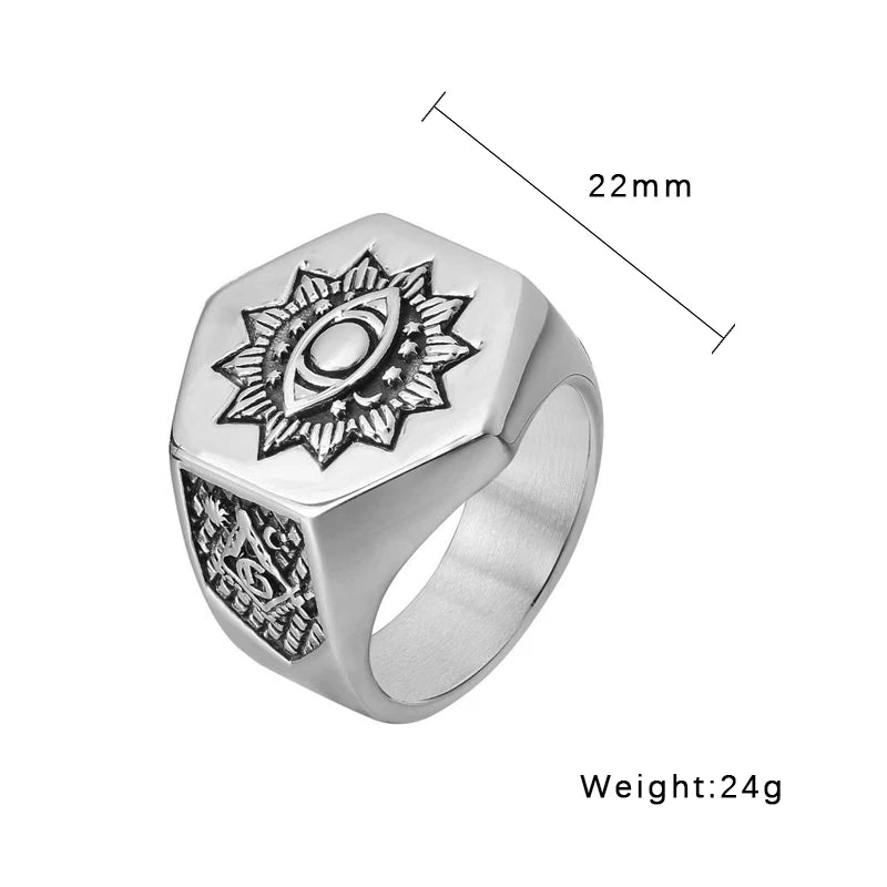All Seeing Eye Ring Men's 316L Stainless Steel AG Masonic Rings Heavy Metal Freemason Biker Jewelry Dropshipping Store