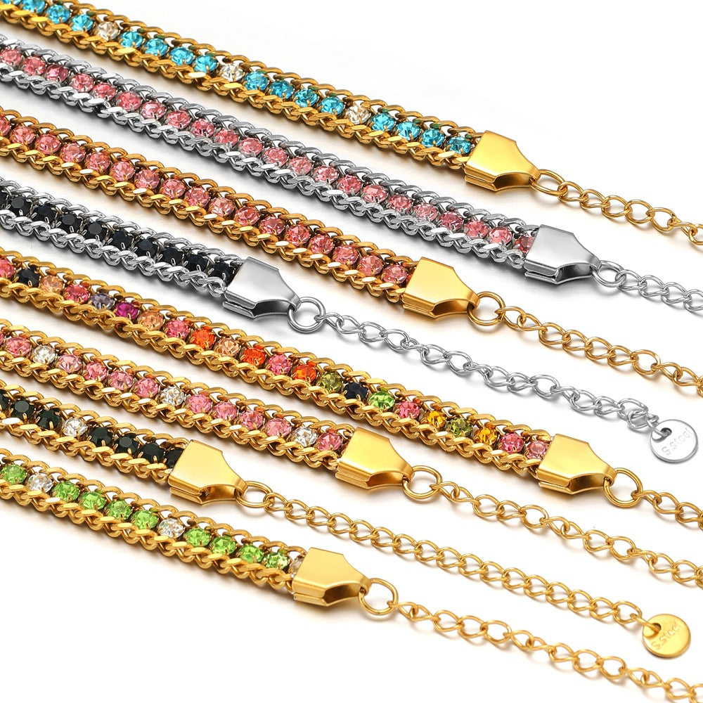 Single-sided Zircon-studded Chain Pearl Bracelet