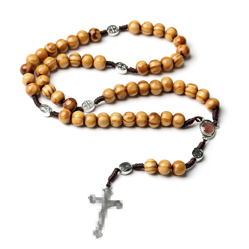 Natural Wood Beads Handmade Cross Pendant