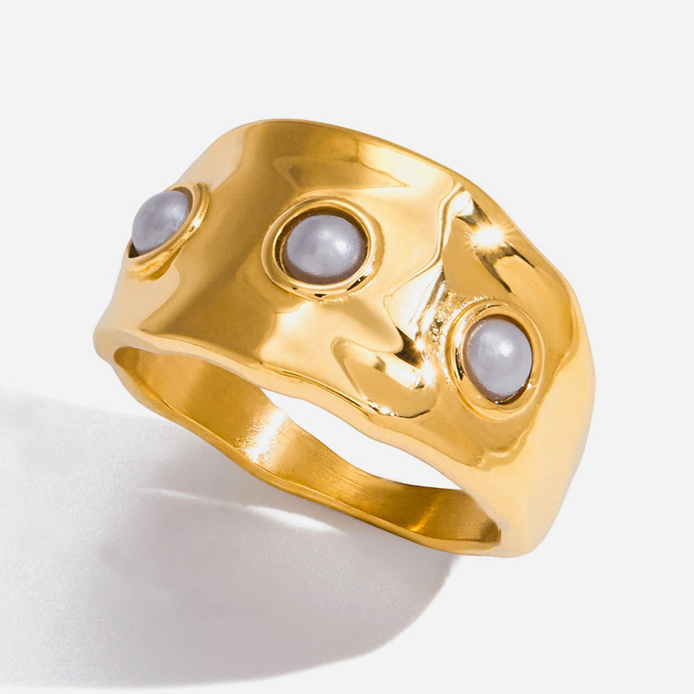 Refined And Elegant 18K Steel Ring With A Pearl Versatile Stainless Steel Jewelry