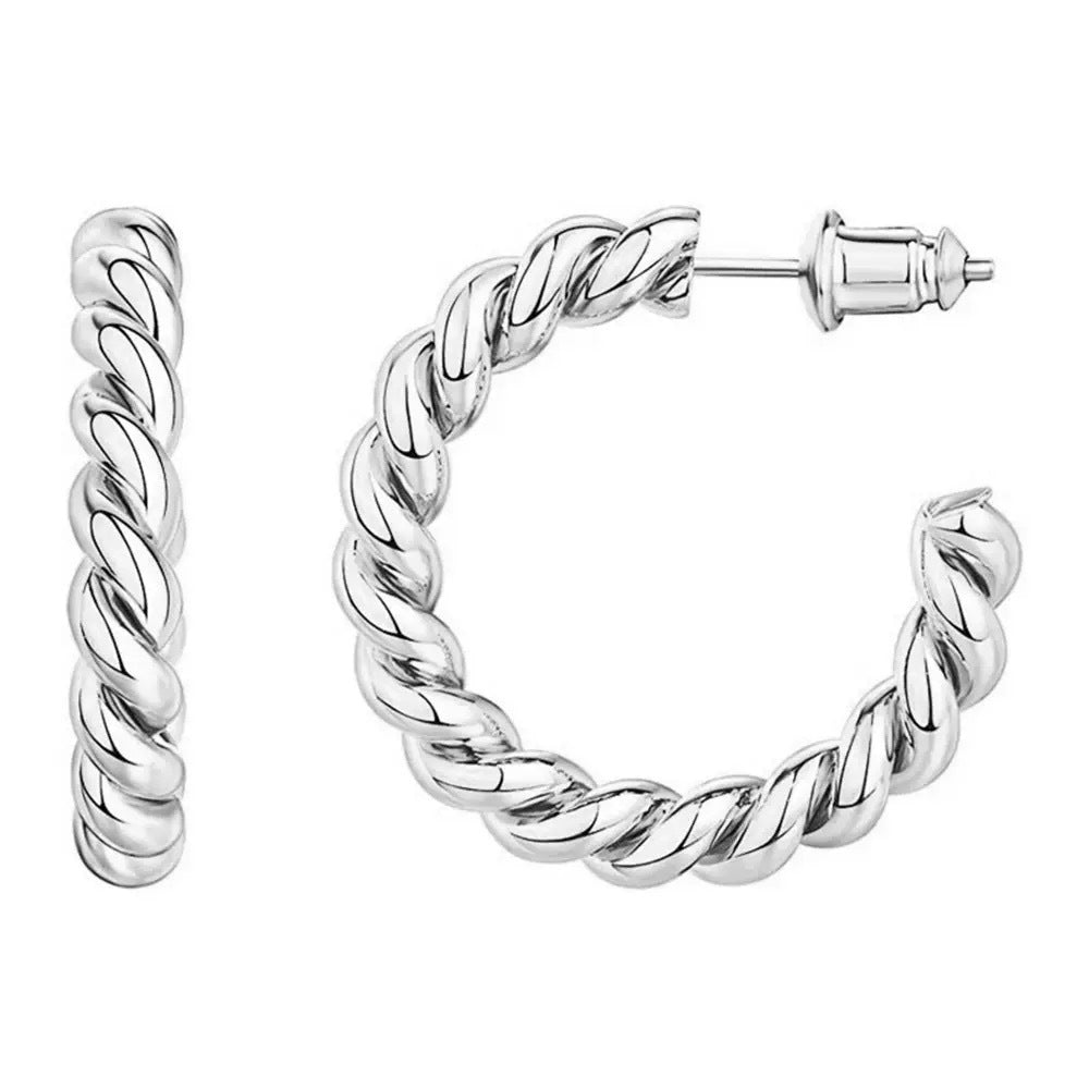 Titanium Steel Twisted Rope C-Shaped Earrings For Women