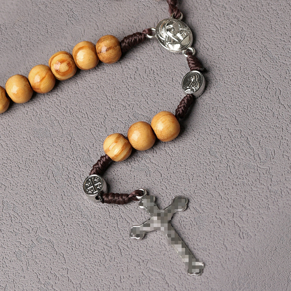 Natural Wood Beads Handmade Cross Pendant