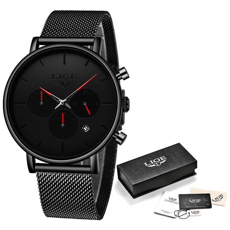 Mens Mesh-Strap Multifunctional Water-Resistant Quartz Watch