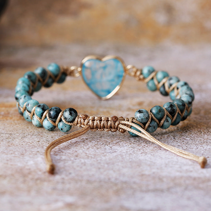 Teardrop-shaped Lapis Lazuli Natural Stone Handwoven Wrap Bracelet Adjustable