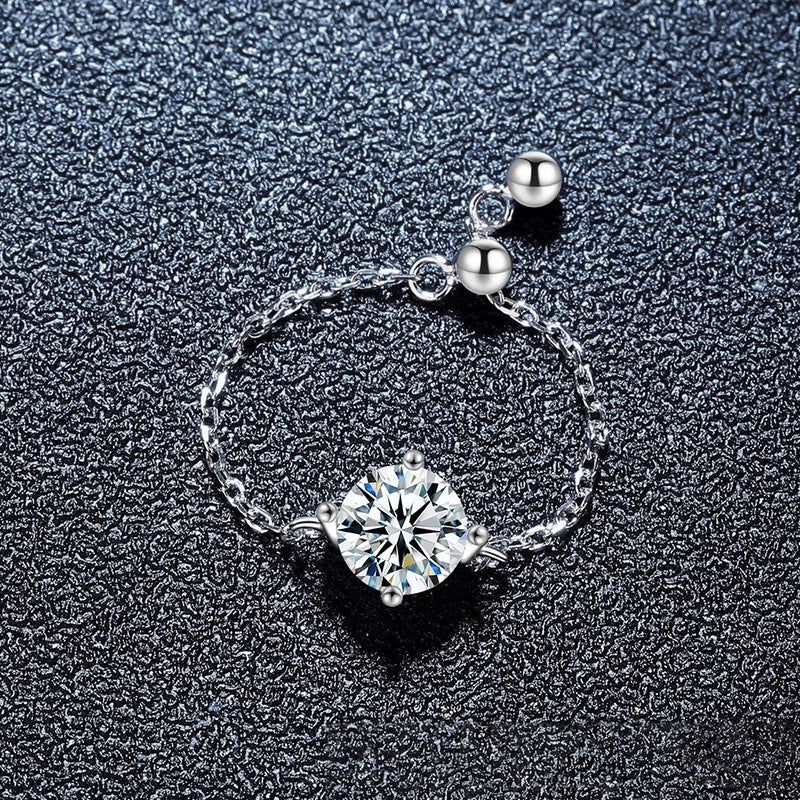 S925 Sterling Silver Mermaid Moissanite Ring For Women, Unique Design, Light Luxury Adjustable Chain Ring, Trending Fashion Jewelry