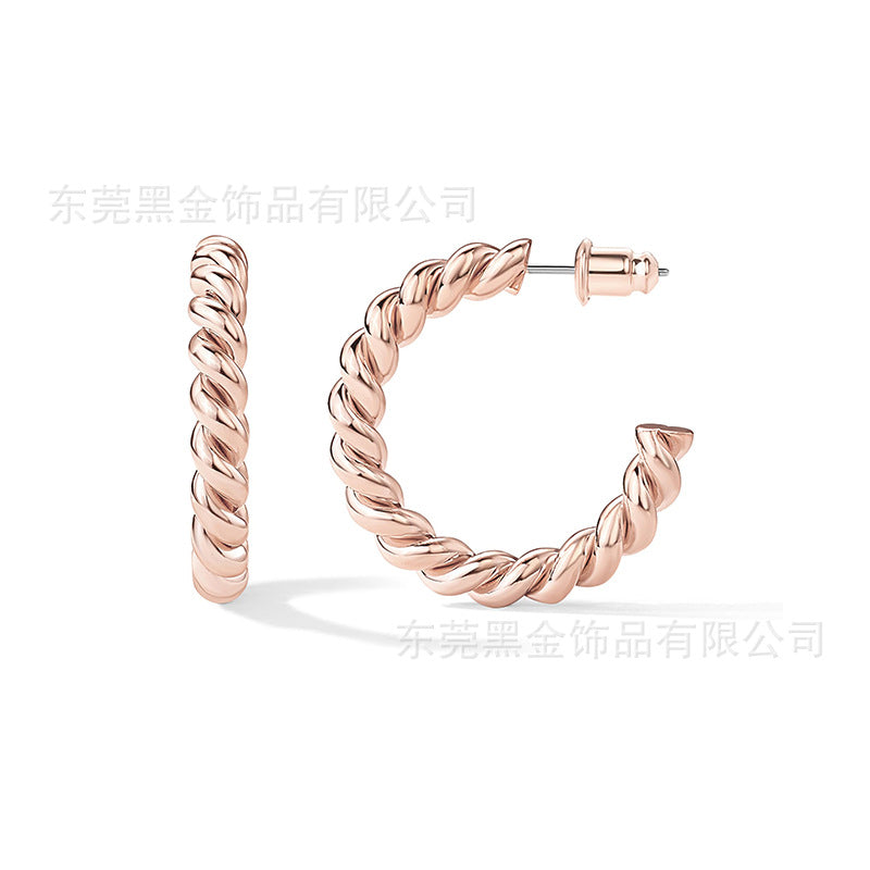 Titanium Steel Twisted Rope C-Shaped Earrings For Women