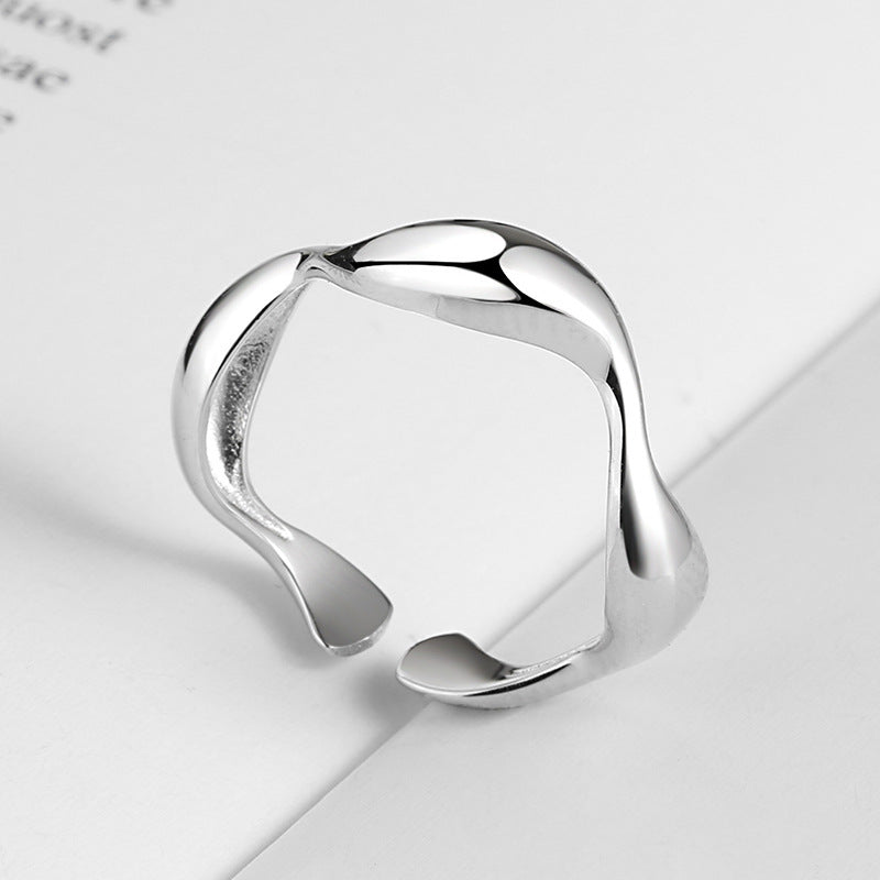 INS Minimalist Irregular Wave-Pattern Polished Womens Ring