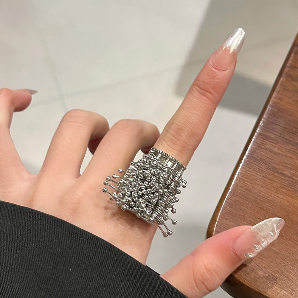 Heavy Industry Niche Design Firework Tassel Ring For Women, Light Luxury High-End Fashion Finger Ring, Personalized Index Finger Ring