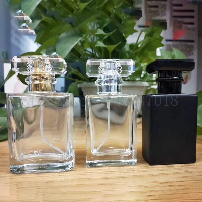 6 PCS/LOT 30ml 50ml Square Black/White/Clear Glass Perfume Bottle with Fine Mist Liquid Spray Travel Vacuum Separate Bottling