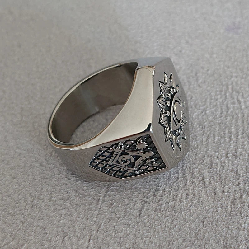 All Seeing Eye Ring Men's 316L Stainless Steel AG Masonic Rings Heavy Metal Freemason Biker Jewelry Dropshipping Store