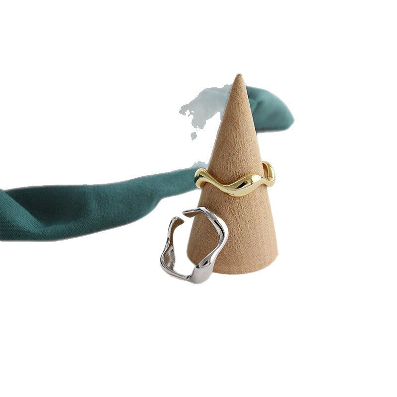 INS Minimalist Irregular Wave-Pattern Polished Womens Ring