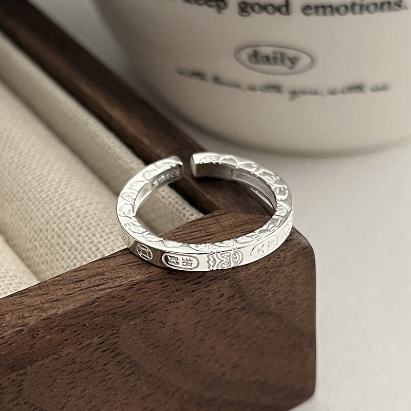999 Sterling Silver Lucky Ring For Women, New Chinese Style, Fortune Blessing, Good Luck, Adjustable Opening Ring