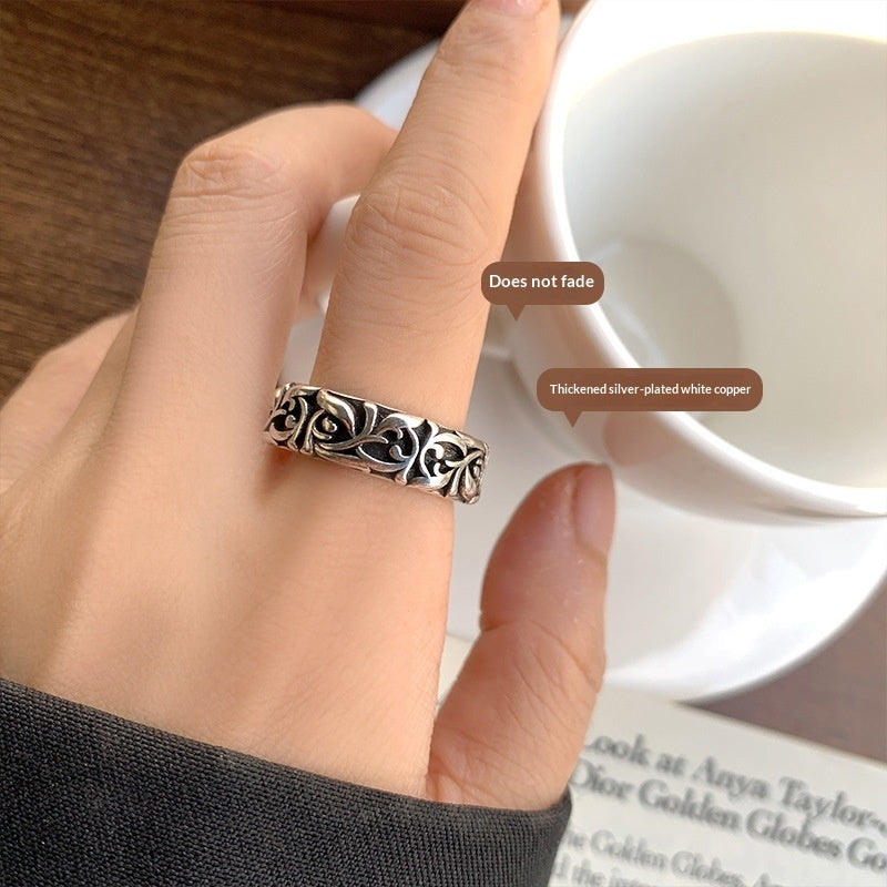 925 Sterling Silver Vintage Thai Silver Ring For Men, Hip Hop Bold Stylish Index Finger Ring, Anti-Tarnish Personality Jewelry