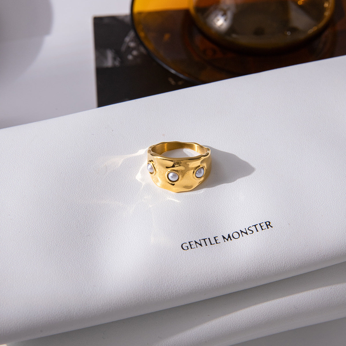 Refined And Elegant 18K Steel Ring With A Pearl Versatile Stainless Steel Jewelry