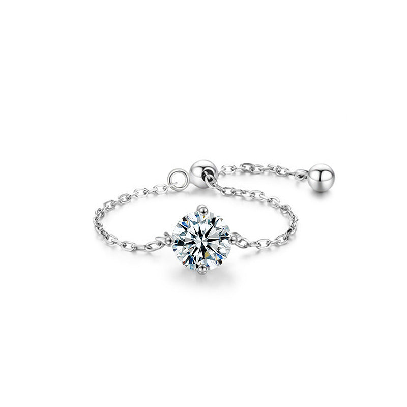 S925 Sterling Silver Mermaid Moissanite Ring For Women, Unique Design, Light Luxury Adjustable Chain Ring, Trending Fashion Jewelry