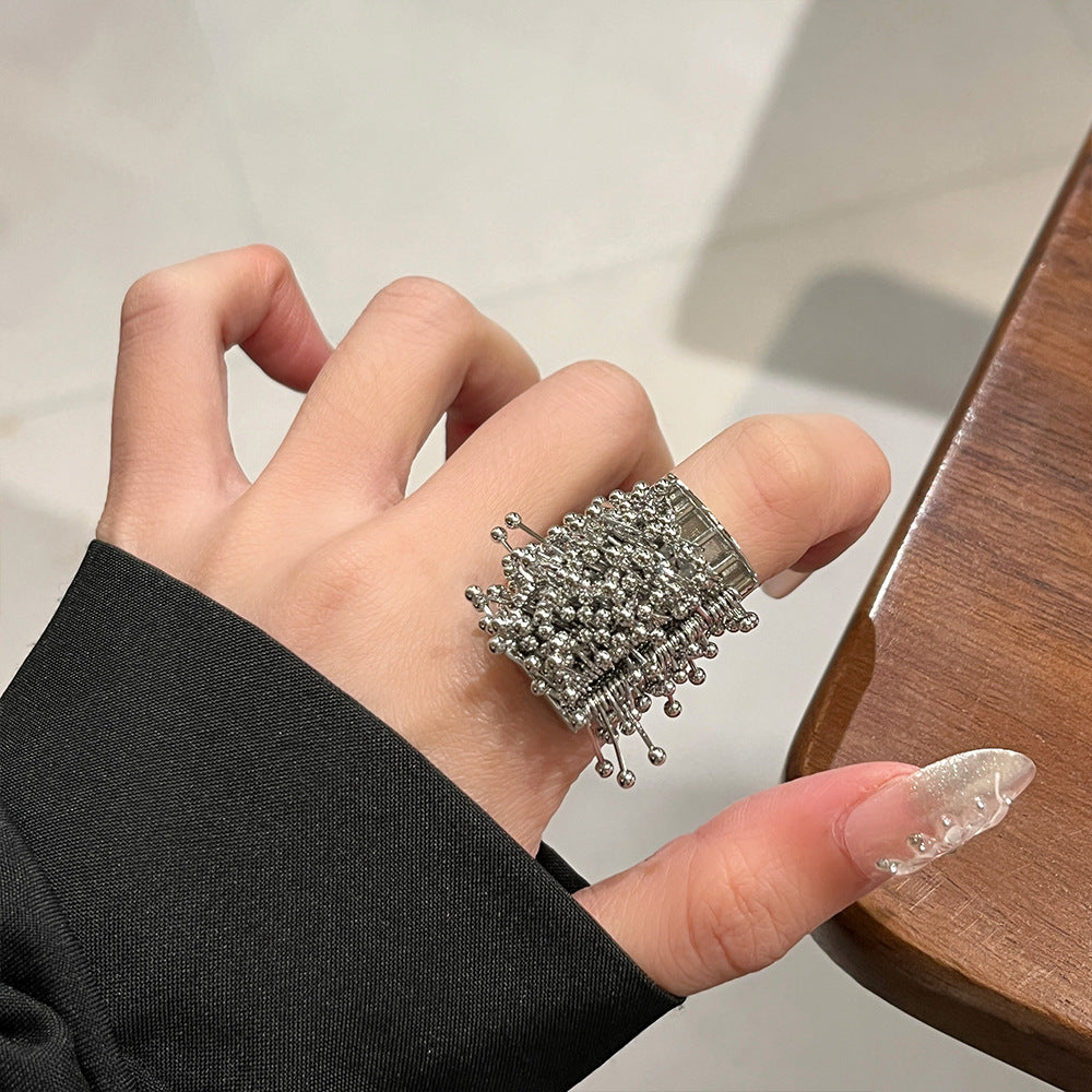 Heavy Industry Niche Design Firework Tassel Ring For Women, Light Luxury High-End Fashion Finger Ring, Personalized Index Finger Ring