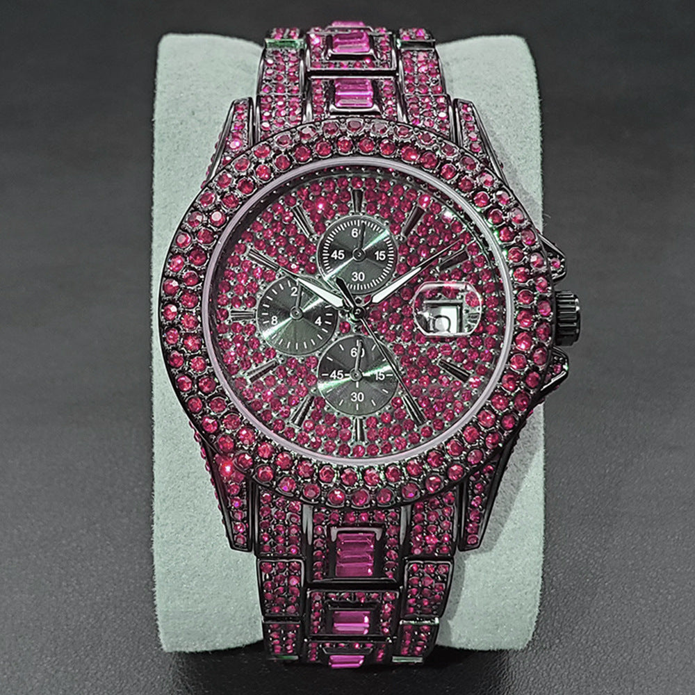Fashion Mens Diamond Luminous Quartz Watch