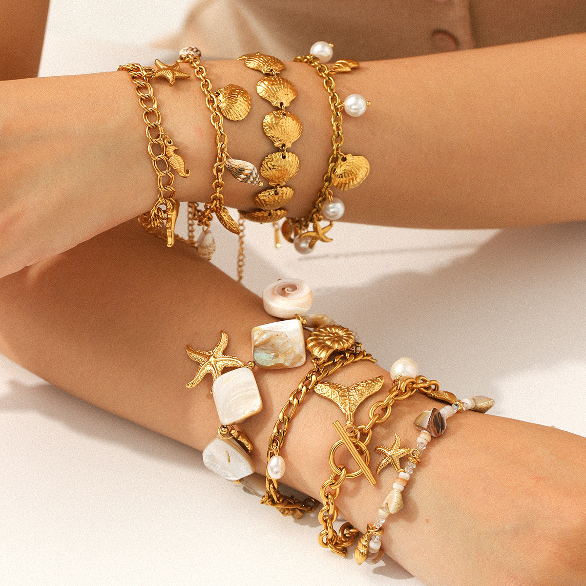 Starfish Shell Marine Element Stainless Steel Bracelet