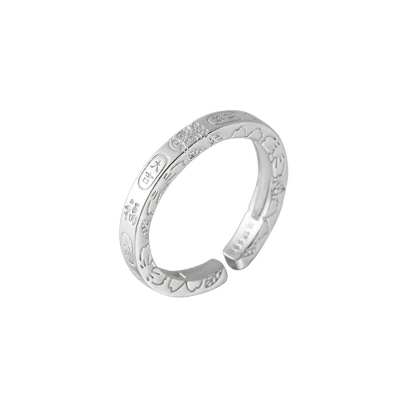 999 Sterling Silver Lucky Ring For Women, New Chinese Style, Fortune Blessing, Good Luck, Adjustable Opening Ring