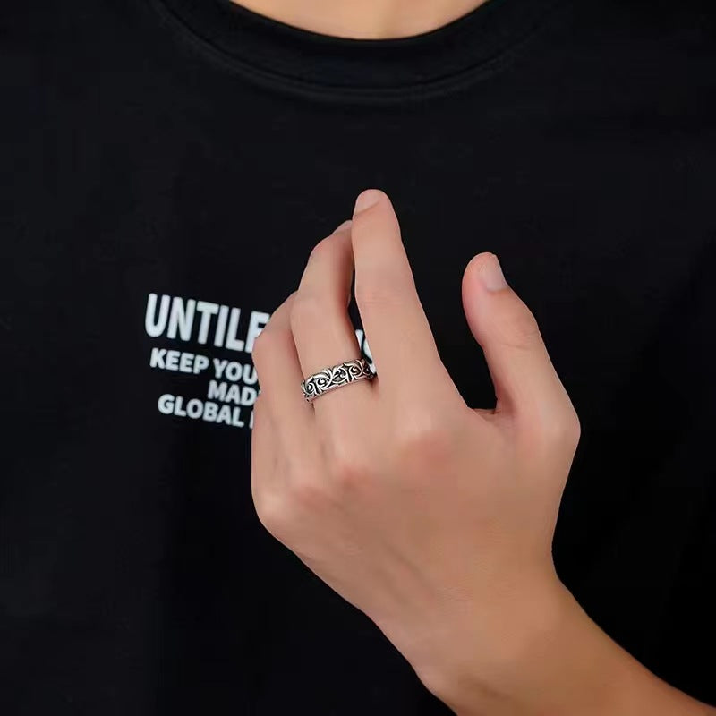 925 Sterling Silver Vintage Thai Silver Ring For Men, Hip Hop Bold Stylish Index Finger Ring, Anti-Tarnish Personality Jewelry
