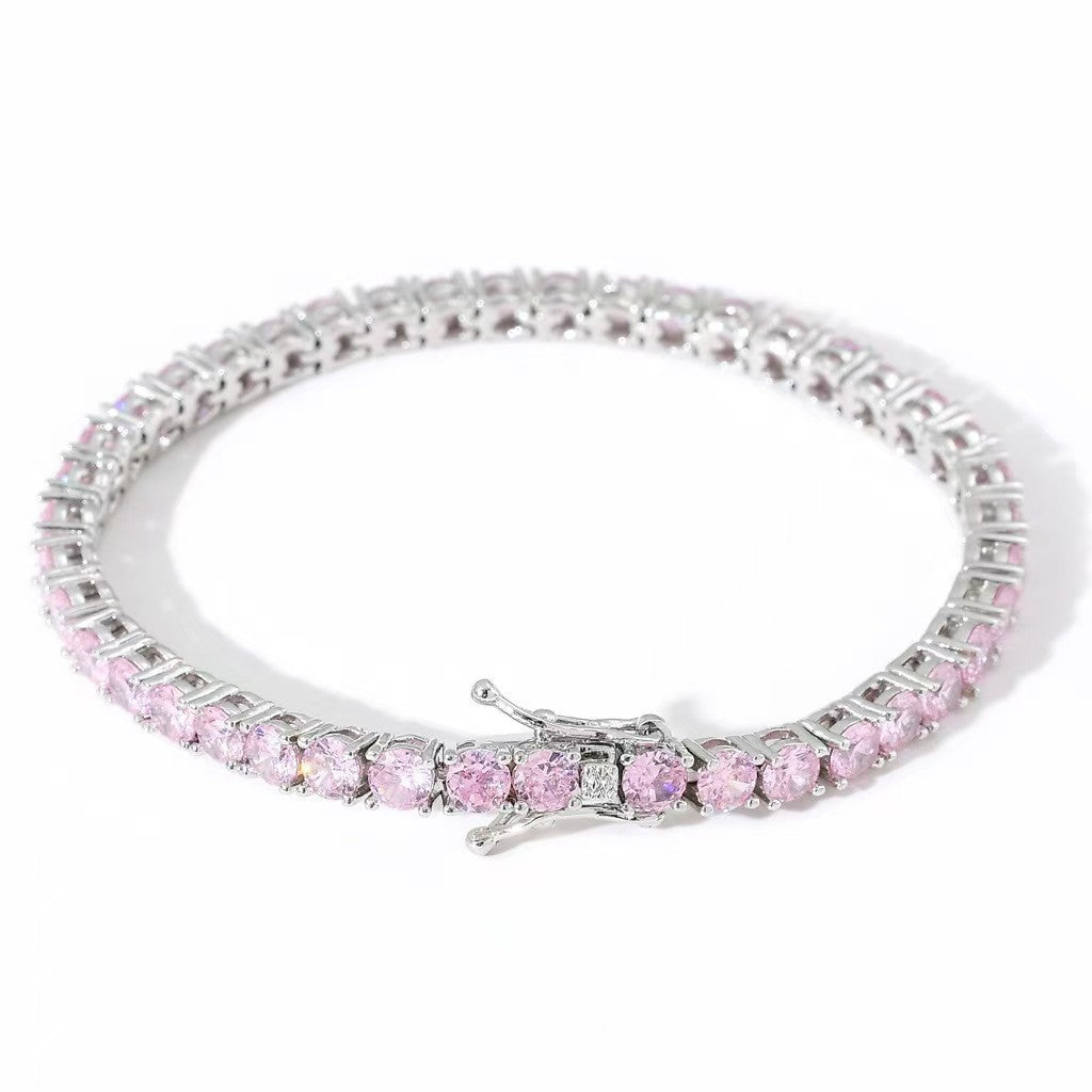 European And American-style Colorful Zircon Single-row Tennis Bracelet Jewelry