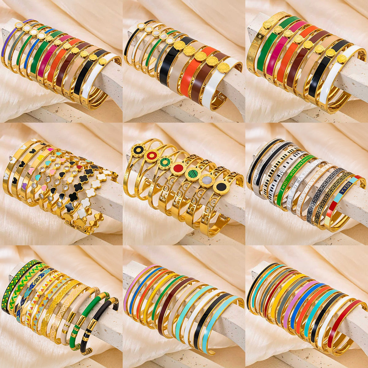 Stainless Steel Open-enamel Epoxy Snap Bracelet