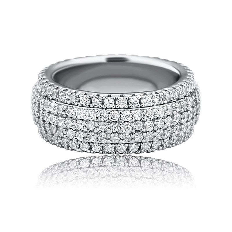 Hip Hop Ring 14mm Rhombus Cuban Ring, Real Gold Plated, Double Row Zircon Ring