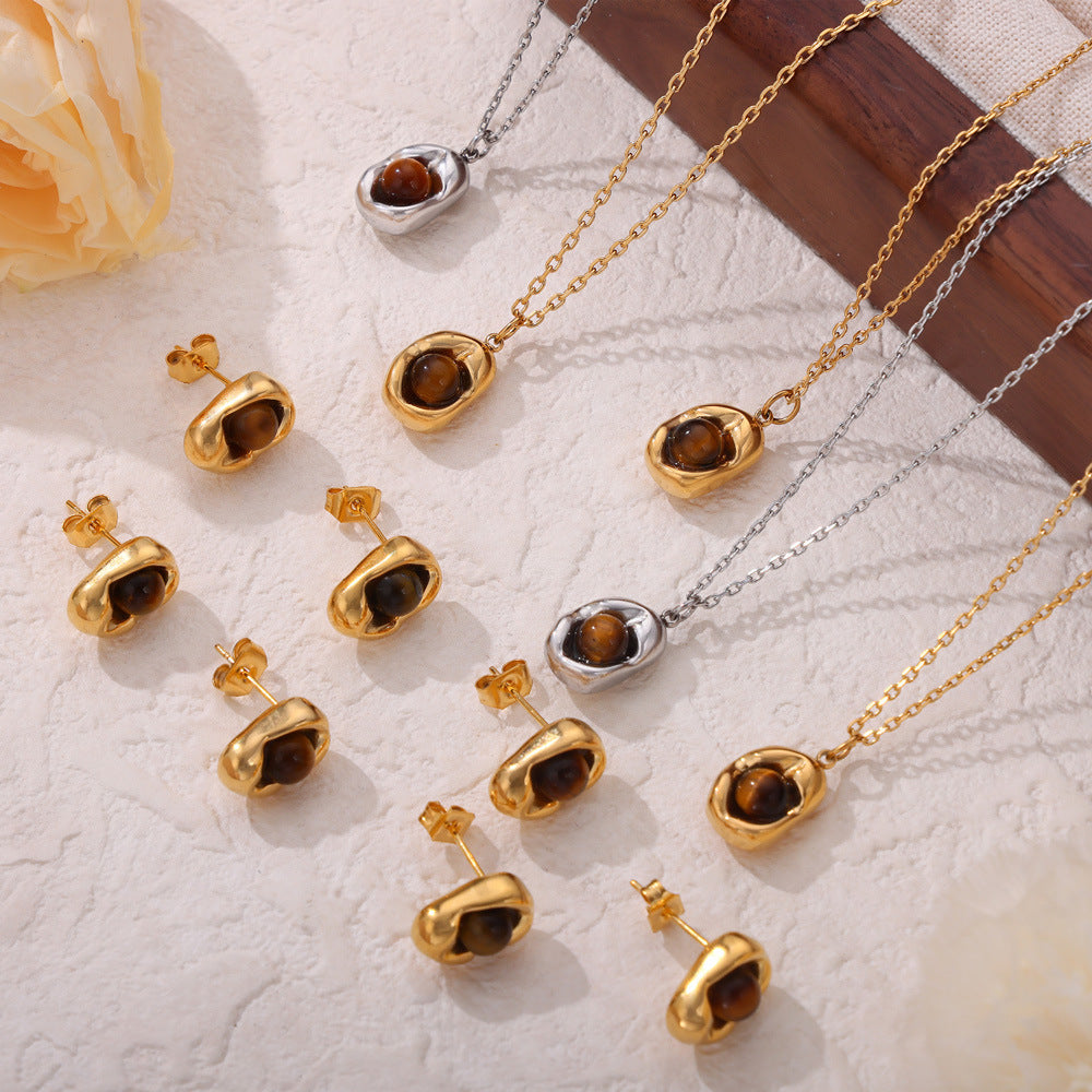 Irregularly Inlaid Natural Tiger Eye Stone Necklace