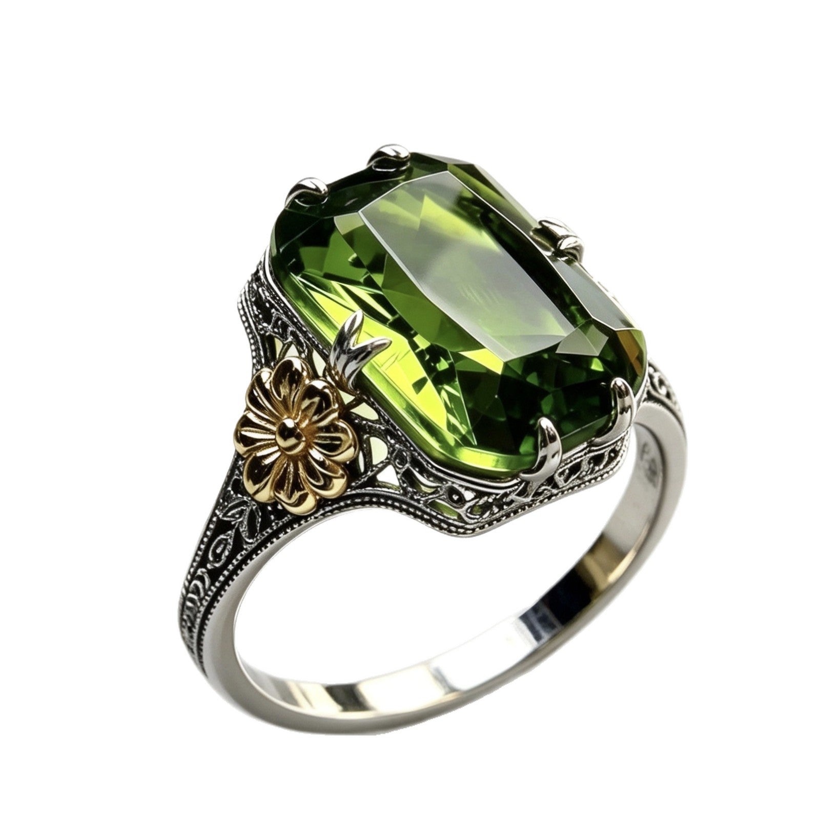 Women Green Topaz Sunflower Ring