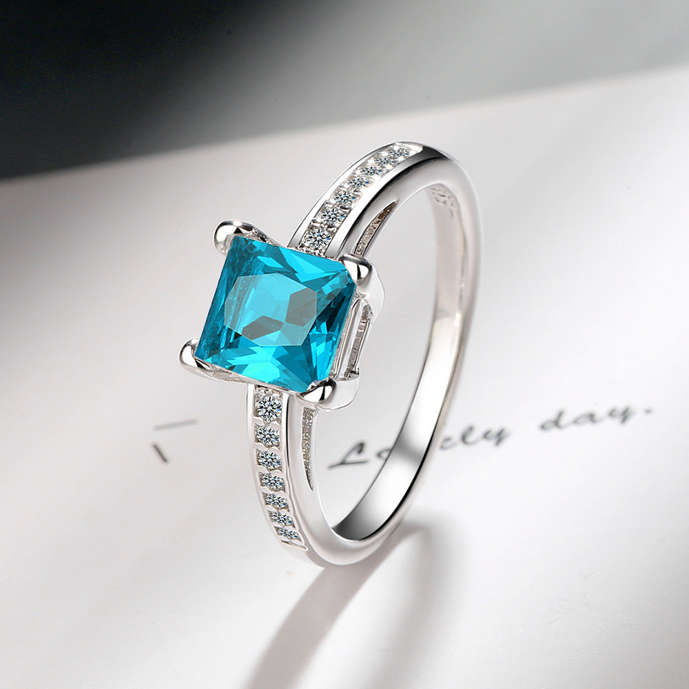 Simple Four-Prong Square Zircon Ring, Princess Cut Engagement Ring, Fashion Jewelry For Cross-Border