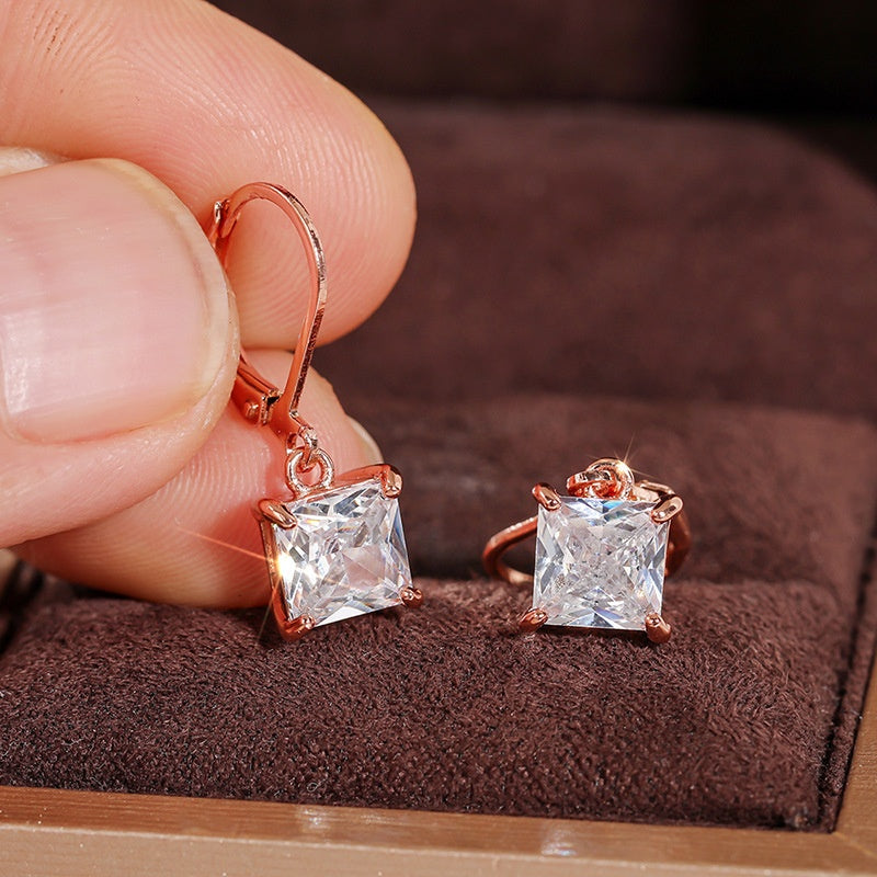 Womens Geometric Square Zircon Earrings