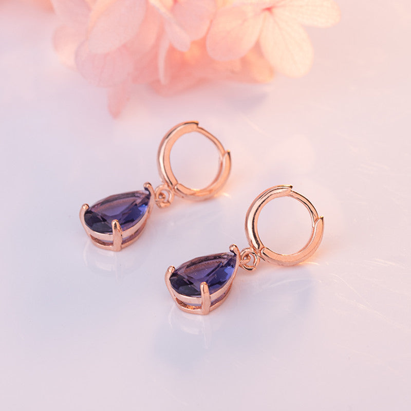 Diamond-encrusted Amethyst Earrings Women's European And American Style