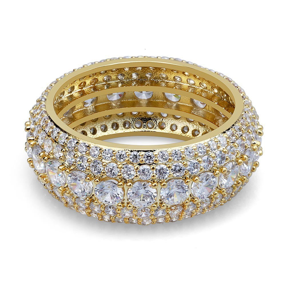Hip Hop Ring 14mm Rhombus Cuban Ring, Real Gold Plated, Double Row Zircon Ring