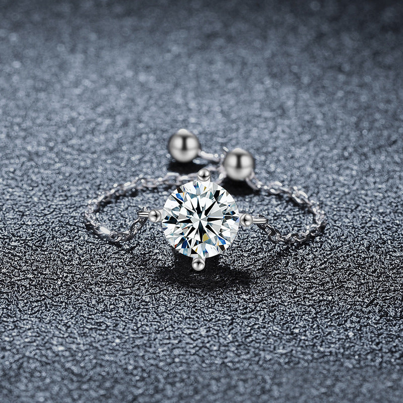 S925 Sterling Silver Mermaid Moissanite Ring For Women, Unique Design, Light Luxury Adjustable Chain Ring, Trending Fashion Jewelry