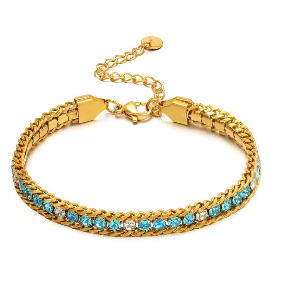 Single-sided Zircon-studded Chain Pearl Bracelet